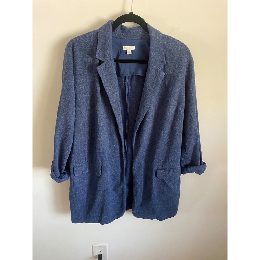 J.Jill Womens Blue Heathered Cotton Rayon Open Front Roll Tab Blazer M WJT232991